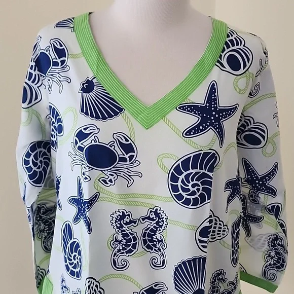 Gretchen Scott designs medium sea life white multi tunic/cover up. - Picture 2 of 8